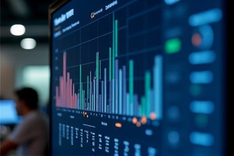 Gráfico de barras y líneas en una pantalla de computadora, representando análisis de datos de recursos humanos.